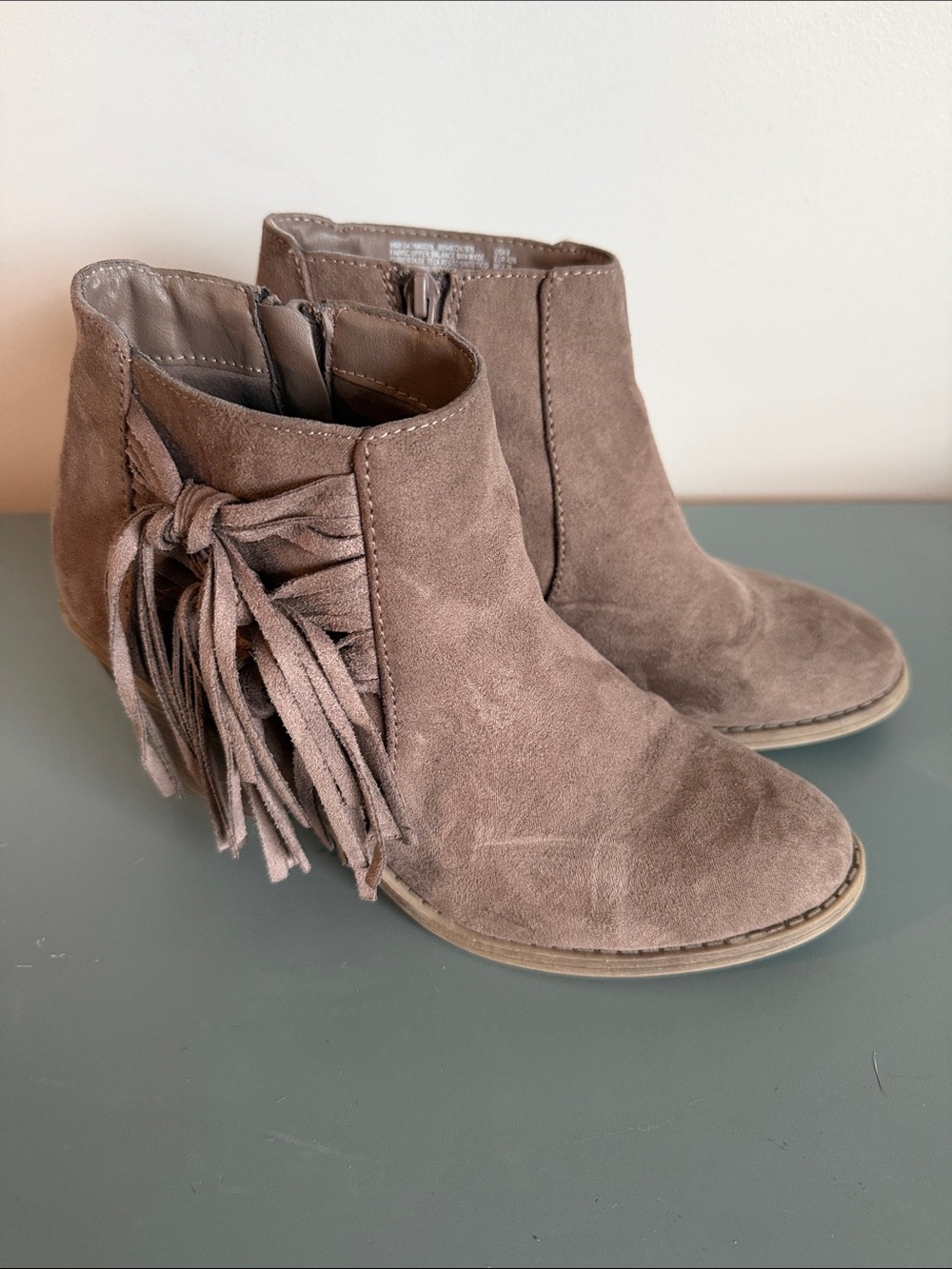 Suede Fringe Ankle Boots - Taupe